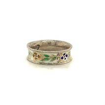 Vintage Sterling Signed 925 Siam Floral Vine Colorful Enamel Ring Band size 7 - £42.69 GBP