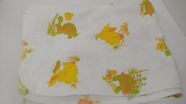 vintage baby receiving blanket yellow bunnies orange green turtles lightweight - £6.21 GBP