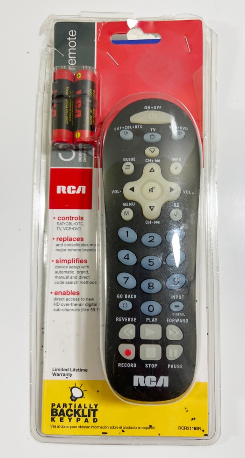 RCA Universal Remote Control RCR311BIR - New In Original Packaging W/ Ba... - $4.94