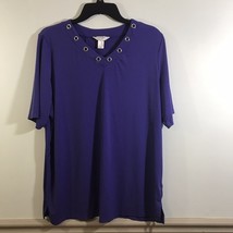 CJ Banks size 1X Short Sleeve V-neck T-shirt Purple  Metal Ring Accent - $13.72 CAD