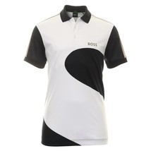 Hugo Boss men&#39;s paddy 8 geometric print short sleeve polo in White/Black... - £89.39 GBP