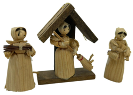 Vintage Corn Husk Doll Christmas Ornament 3&quot; Tall Folk Art Trio Lot - £9.56 GBP