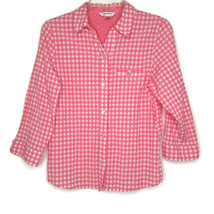 Allison Daley Womens Blouse Size 8P Button Front 3/4 Sleeve Pink Check V-Neck - £10.20 GBP
