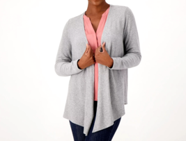 Susan Graver Lifestyle Marshmallow Knit Drape Front Cardigan- Grey, SMALL - £22.58 GBP