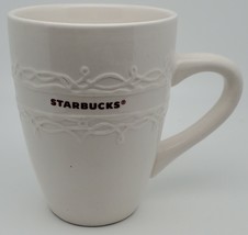 Starbucks Coffee Tea Mug Cup 2010 14oz embossed Scrolls Ceramic White - £9.51 GBP