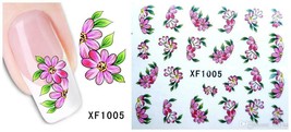 Nail Art Water Transfer Sticker Decal Stickers Pretty Flowers Pink Green XF1005 - £2.31 GBP