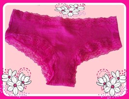 L  Fuschia Frenzy Victoria&#39;s Secret Stretch Cotton Lace Waist &amp; Leg Cheeky Panty - £8.81 GBP