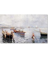 Attilio Pratella Ships Painting Ceramic Tile Mural BTZ22926 - $150.00+