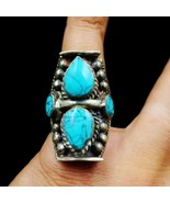 Nepalese Tibetan Handcrafted Vintage Copper Ring with Turquoise and Cora... - £26.90 GBP