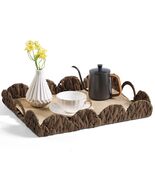 Rectangle Serving Tray with Handles Brown Food Fruit Coffee Table Ottoma... - €17,61 EUR