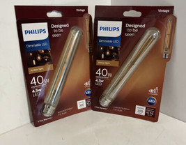Lot Of 2 - Philips 40-Watt Equiv T10 Dimmable Edison LED Light Bulb - £13.23 GBP