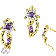 Birthstone Gemstone Flower Huggie Earrings In Yellow Gold Plated Silver 925 - £25.74 GBP