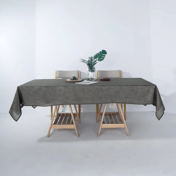 Grey - 60x102&quot; Rectangular Tablecloth Premium Faux Linen Wrinkle Free - £32.61 GBP