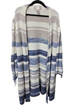 Chico&#39;s 2(12) Large Striped Lace-Up Sleeve  Cardigan Longline Sweater  - £31.23 GBP