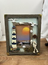 Vintage Lighthouse  Picture Frame Table Desk Top  Glass Multicolor Nautical Sea - £13.45 GBP