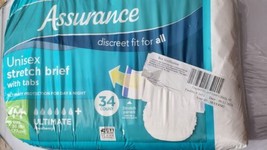 Assurance Small/Medium Unisex Stretch Briefs With Tabs 34 Ct S/M 22-50&quot; Waist - £14.24 GBP