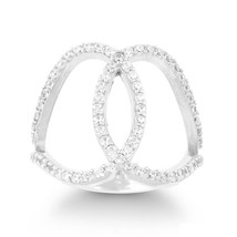 Sterling Silver CZ Double Oval Ring - £40.44 GBP