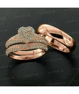 1.80CT Round Cut Simulated Diamond Gold Plated 925 Silver Wedding Trio R... - $190.14 CAD