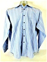 Pronto Uomo Mens Xl L/S Blue Brown Striped Cotton Button Down Shirt (D)pm1 - £3.66 GBP