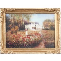 DOLLHOUSE Framed Picture White Mansion in Garden Miniature - $7.52