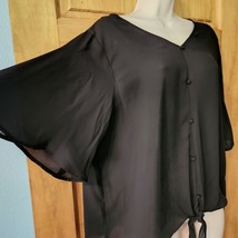 Apt. 9 Pullover V-Neck Blouse Womens Size XL Black Chiffon Short Flutter Sleeves - £12.53 GBP
