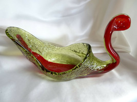 Art Glass Red and Green Swan Candy Dish - £27.97 GBP