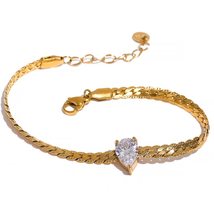 Fashion 18K Gold Plated Bling Cubic Zirconia Stainless Steel Necklace Bracelet J - £20.91 GBP