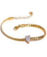 Fashion 18K Gold Plated Bling Cubic Zirconia Stainless Steel Necklace Bracelet J - $26.17