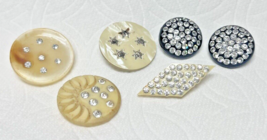 6 PC Vintage Rhinestone Studded Buttons All Styles and Shapes - £12.91 GBP