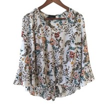 Boho Floral Womens Top Size Medium Blouse White Colorful Comfort Bloomco... - $17.99