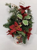 Christmas Poinsettia Arrangement With Pine And Holly In Teddy Bear Coffee Mug - £6.38 GBP