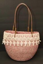 HUSHUSH Japan Straw Purse Bag Dusty Rose Drawstring Lining Lace Hush Hush - £33.31 GBP