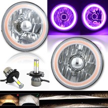 5-3/4&quot; Purple COB LED Halo Angel Eye Crystal Headlight 6k 20/40w LED Bulb Pair - £136.98 GBP