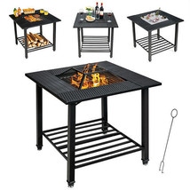 31 Inch Outdoor Fire Pit Dining Table with Cooking BBQ Grate - Color: Black - £150.17 GBP