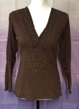 Fifi Collection Top, Medium, Brown, Cotton Blend, Long Sleeve - $5.99