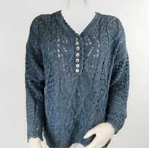 Crochet Sweater Womens M Indigo Blue Cotton Blend J&amp;M Varon Vintage Hand... - $26.86
