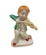 Made in Occupied Japan Boy on Bench Playing Fiddle Violin Red Hat Cerami... - £13.20 GBP