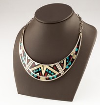 Alex &amp; Marylita Boone zuni sterling silver gemstone mosaic inlay necklace 32.3gr - £466.31 GBP