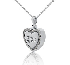 Sterling Silver &quot;Always in my heart&quot; White Stones Pendant/Necklace Cremation Urn - £67.85 GBP