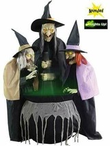 Halloween Animated Witch Stichwick Sisters &amp; Cauldron Haunted House Party Décor - £224.68 GBP