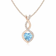 Aquamarine Infinity Heart Pendant with Diamonds in 14K Rose Gold (AAAA, 5MM) - £368.28 GBP