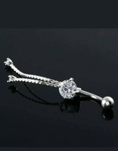 14kt Gold Plated 0.58ct Simulated Diamond Ombligo Belly Ring 14 Gauge,(1.6mm) - £60.95 GBP