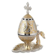 4 3/4&quot; Bicolor Unique Swan &amp; Egg Design Greek Orthodox Brass Handmade Censer - $32.38