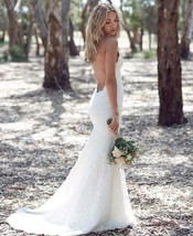 Sexy Backless Spaghetti Straps Lace Mermaid Wedding Dresses  - £150.12 GBP