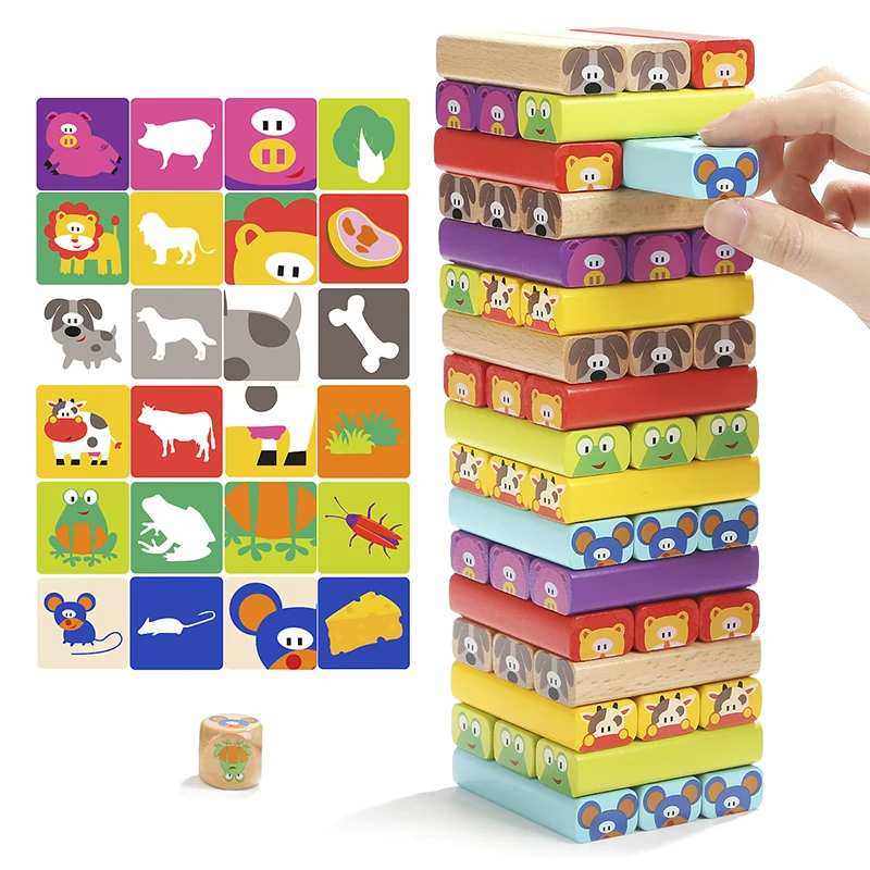 Funny Mini Wooden Tower Hardwood Domino Stacker Extract Building Blocks Toy - £34.65 GBP+