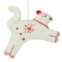 Fair Trade Holiday Handmade White Snowflake Cat Christmas Tree Ornament - £7.72 GBP