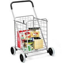 Jumbo Basket Folding Shopping Cart With Swiveling Wheels And Dual Storage Basket - £118.62 GBP