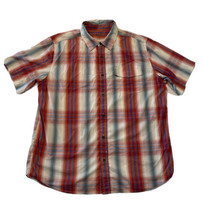 Woolrich Short Sleeve Button Up Shirt Red Cream Plaid Mens XL Chest Pocket  - £8.52 GBP