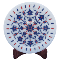 8&quot; Marble Serving Plate Round Lapis Lazuli Stone Inlay Kitchen Decorativ... - $153.26