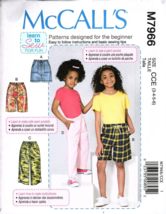 McCall&#39;s M7966 Toddler Girls 3 to 6 Shorts and Pants Uncut Learn to Sew Pattern - £11.13 GBP